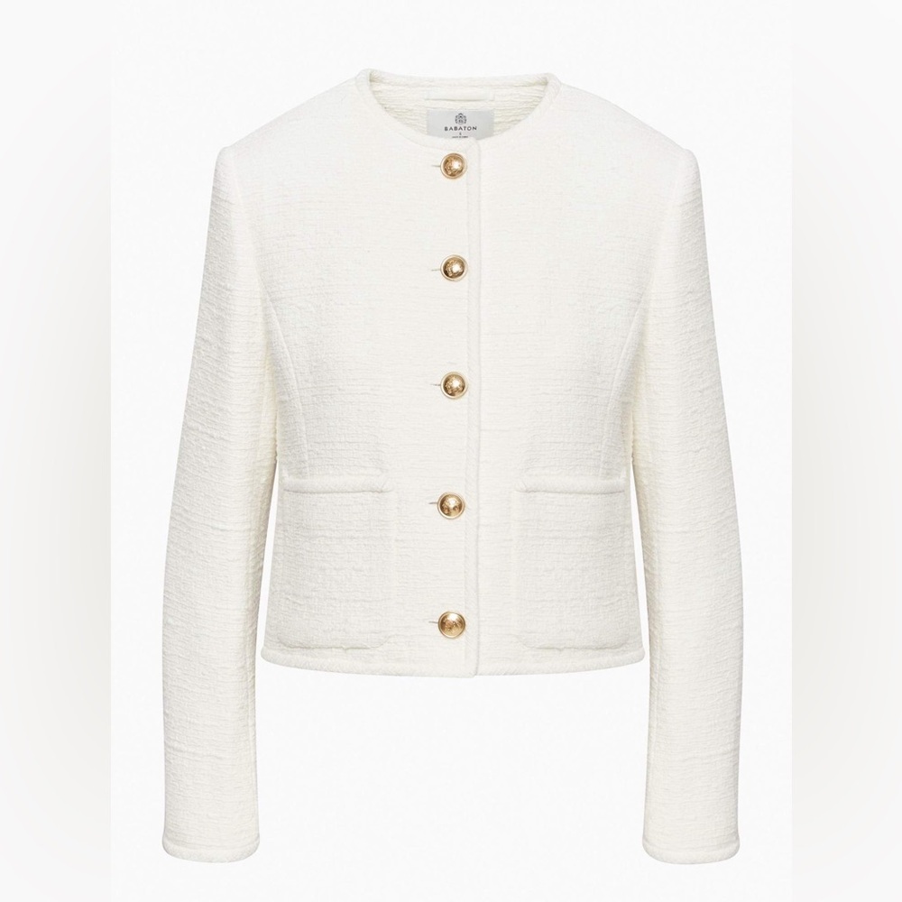 Babaton Women's White Blazer with Gold Buttons